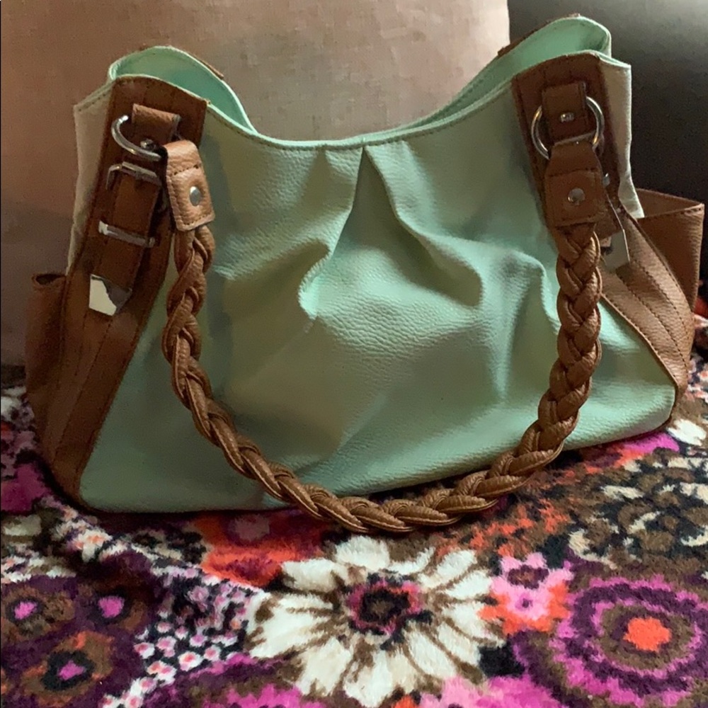 Mint and camel shoulder bag
